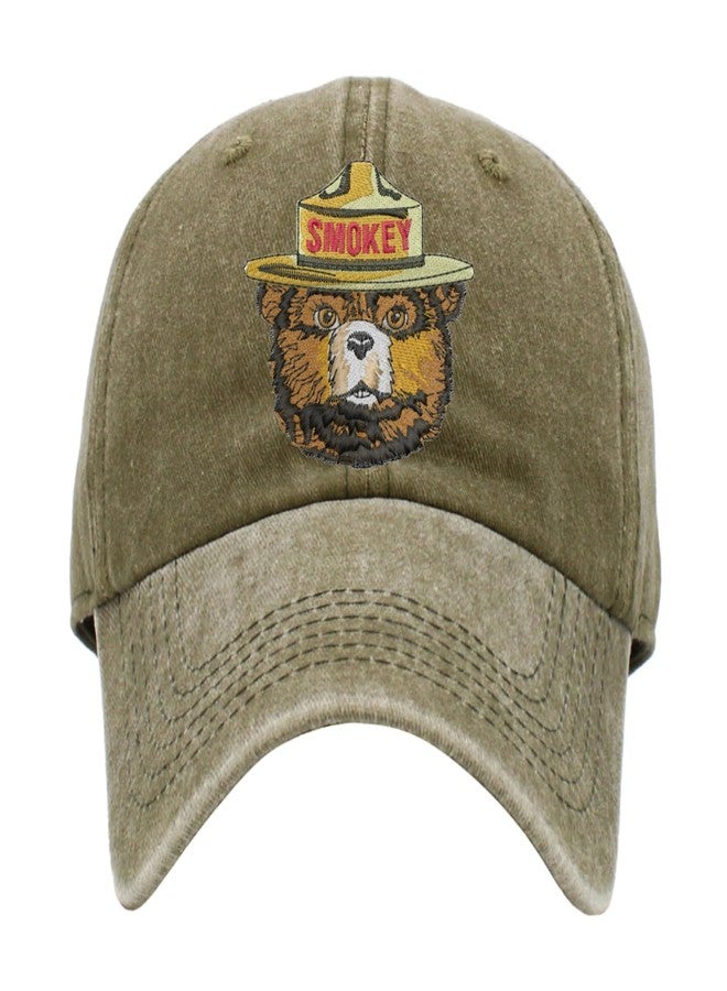 ALLNTRENDS قبعة ALLNTRENDS Smokey Bear قبعة بيسبول قطنية من خدمة الغابات الأمريكية، مغسولة بصبغة (زيتوني) - Image 1